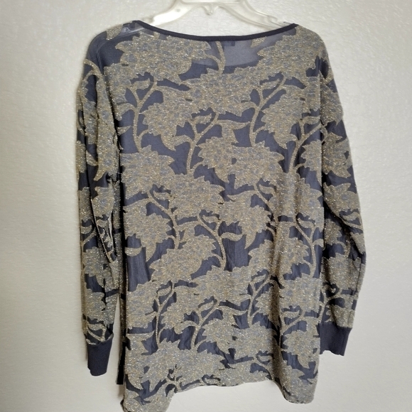 Lafayette 148 New York Tunic Top Phoenix Metallic Mesh Knit Long Sleeve Sz M - Picture 9 of 11